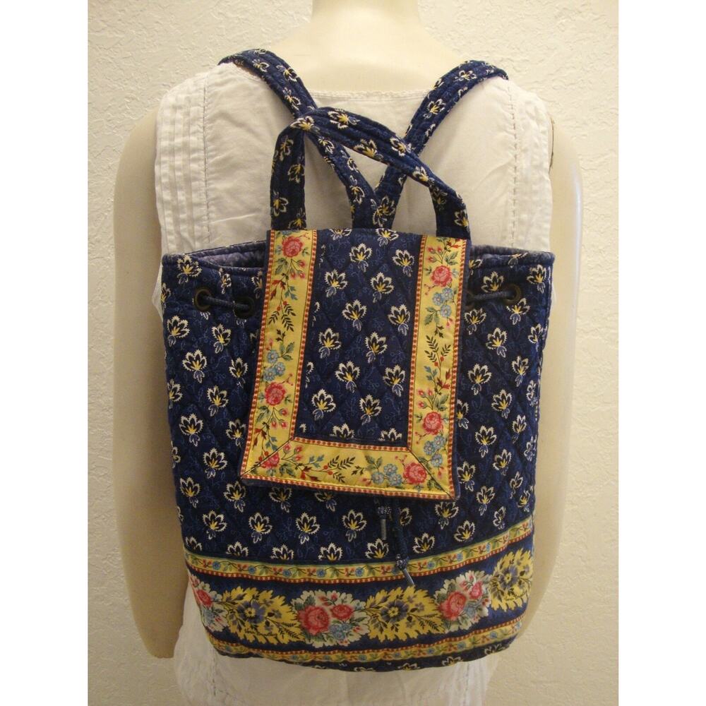 Vera Bradley Backpack RARE MIMI Blue Yellow Floral Drawstring Bag Retired